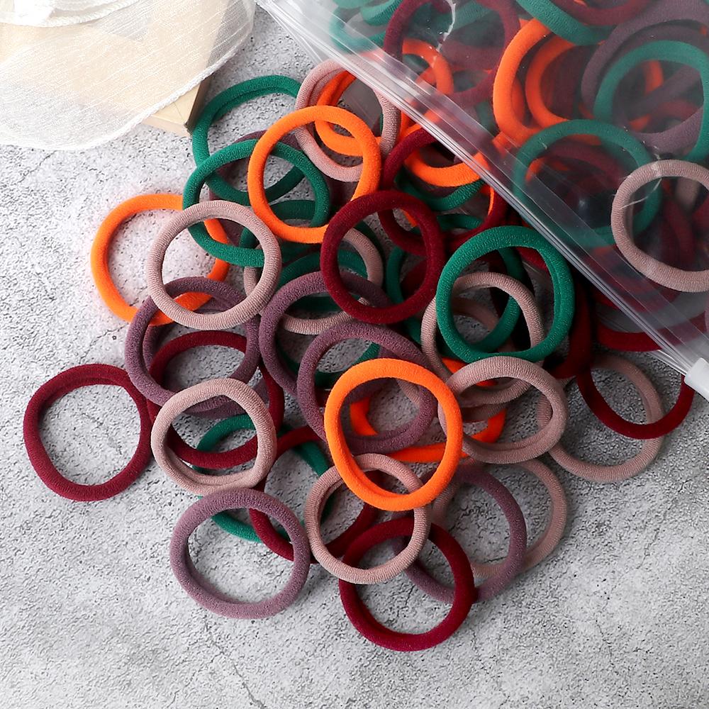 100/200 шт. Эластичные женские резинки для волос, завязки 4 см, темные цвета, повязка на голову, аксессуары для волос для девочек, головные уборы, не повреждающие волосы