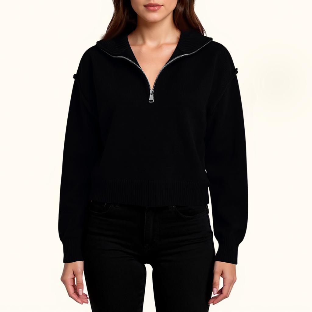 Women's Fashion Loose Casual Half Zip Lapel Pullover Sweater