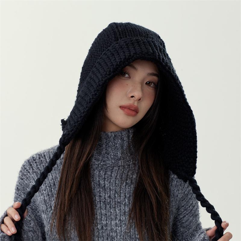 2024 Красная шапка-бомбер, зимняя теплая, симпатичная, плетеная, плетеная, вязаная, корейская, модная, женская, лыжная шапка Gorros