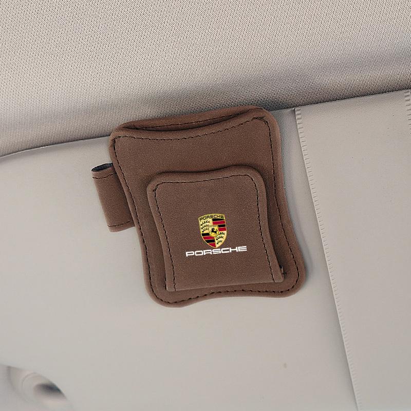 AABJ1 Car Suede Sun Visor Glasses Clip Sunglasses Storage Box For Porsche Cayenne Panamera Macan 911 718 Taycan Boxster Cayman 918