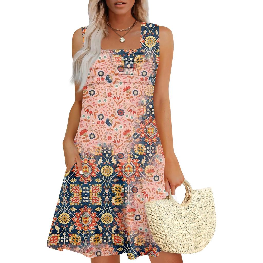 Women's Summer Casual Petal Slim Stripe Pleated Solid Color Dresses