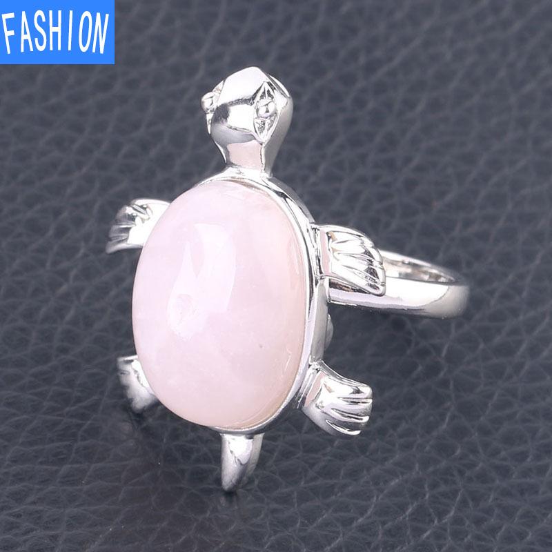 Симпатичное кольцо с натуральным кристаллом и черепахой, регулируемое открывающееся кольцо для женщин