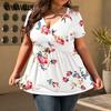 Summer Women's T-shirt V-neck Printed Plus Size T-shirt Short Sleeve Tops