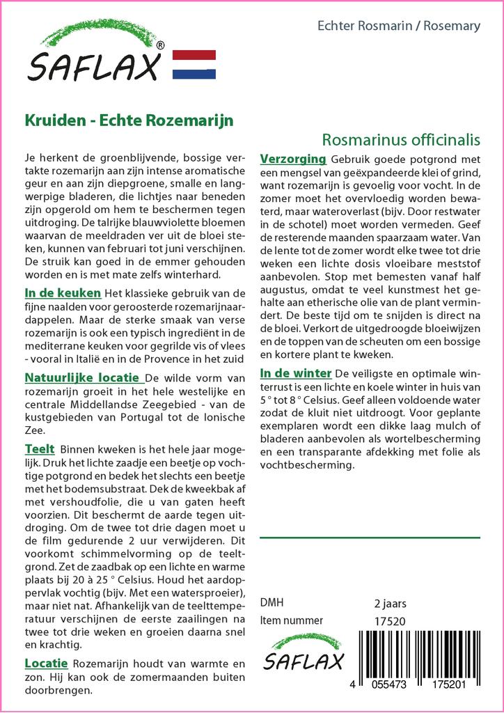 SAFLAX Garden in the Bag - Розмарин - 100 семян - С субстратом в подходящем пакете-стойке - Rosmarinus officinalis