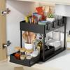 2 Tier Sliding Cabinet Basket With Hooks Under Sink Organizer Upgraded Bathroom Organizer  Bathroom