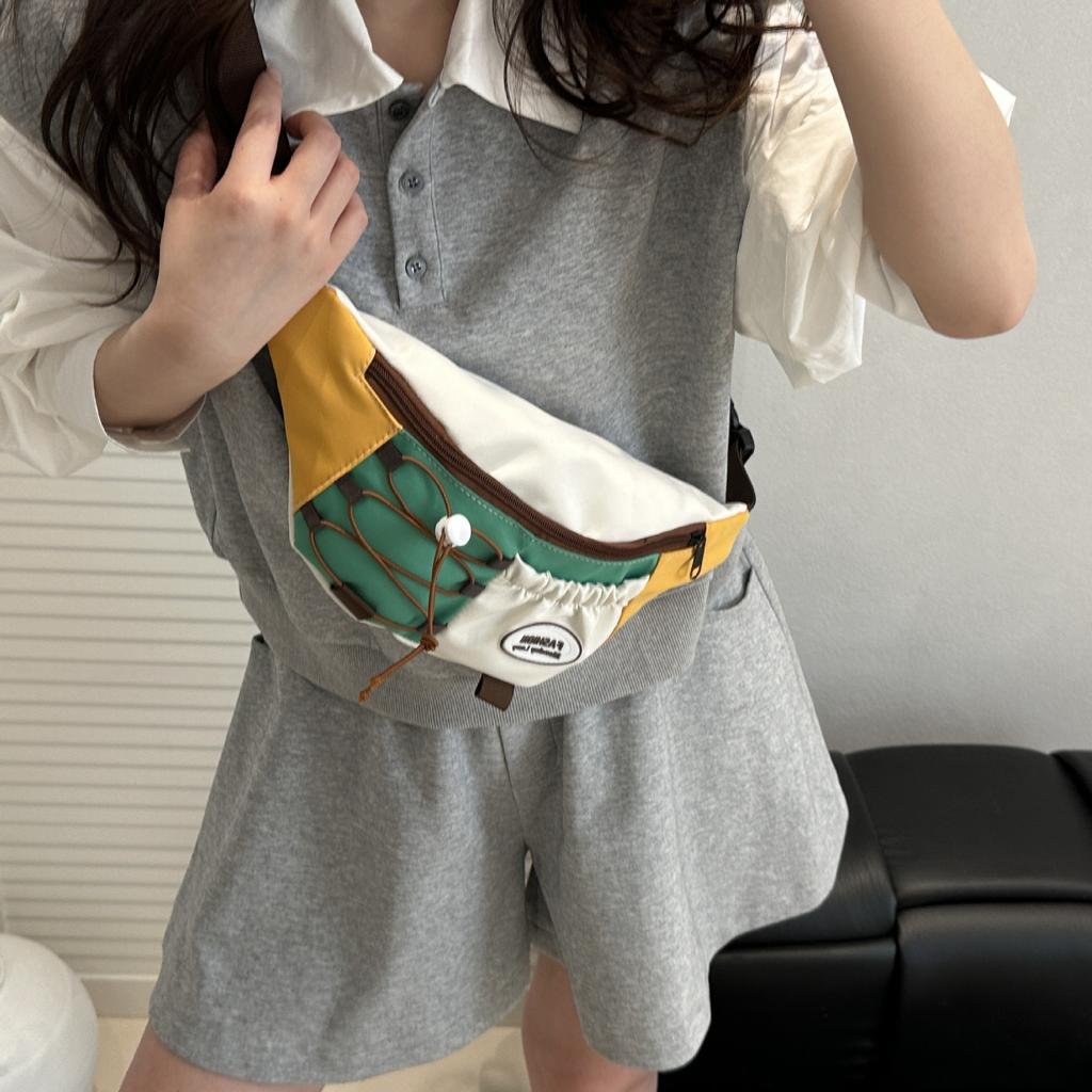 Милая модная нагрудная сумка с цветными блоками, сумка кроссбоди на шнурке нишевого дизайна, универсальная спортивная поясная сумка для девочек