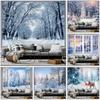 Winter Forest Snow Scene Tapestry Wall Hanging Christmas Tree Bedroom Living Room Courtyard Wall Hanging Mural
