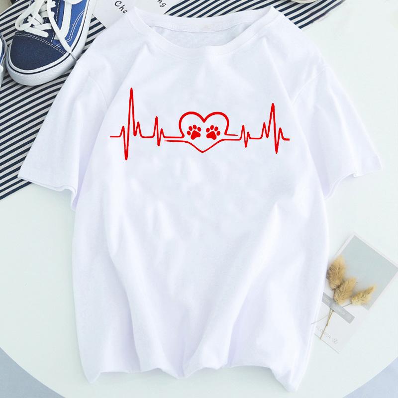 Women Dog Paw Print Short Sleeve Fashion Printed Summer Lady Womens Clothing Tops T-Shirt Shirt Tees Female T Shirt