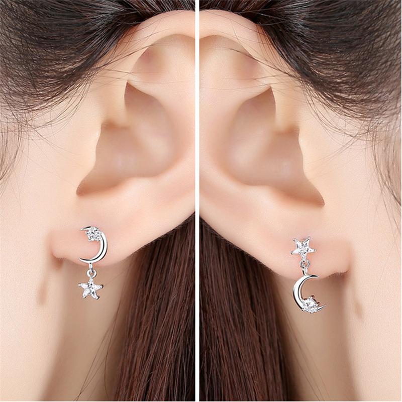 Модные асимметричные серьги серебряного цвета, серьги-подвески в виде звезд и луны для женщин, невест, подружек невесты, подарки на День святого Валентина