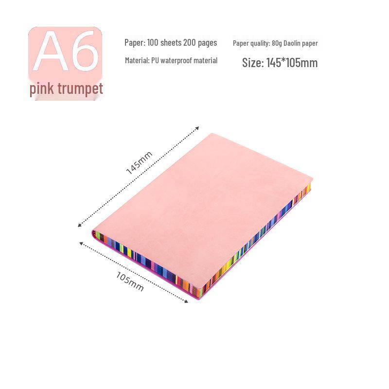 A5 Soft Cover Rainbow Edge Cute Leather Notebook - Custom Simple Color Edge Thickened Diary