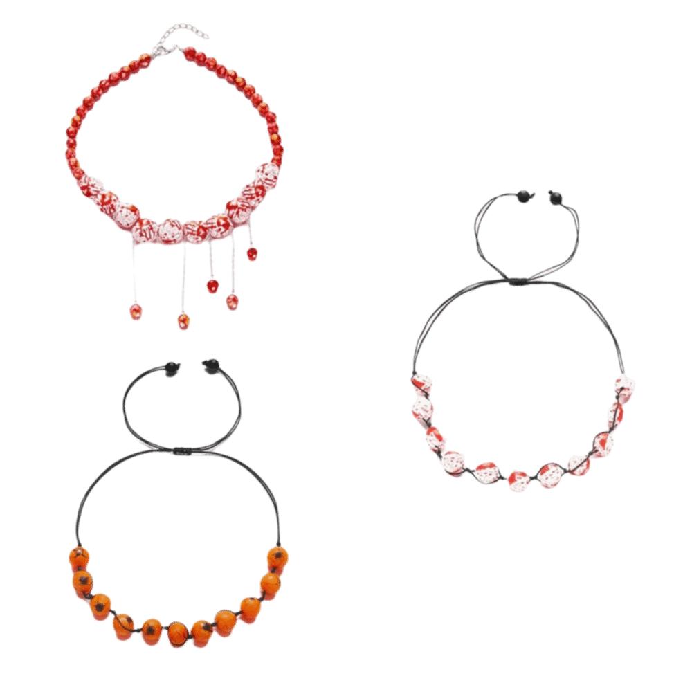 Black Rope Blood Beads Collarbone Chain Resin Halloween Jewelry Halloween Necklace Ghost Festival