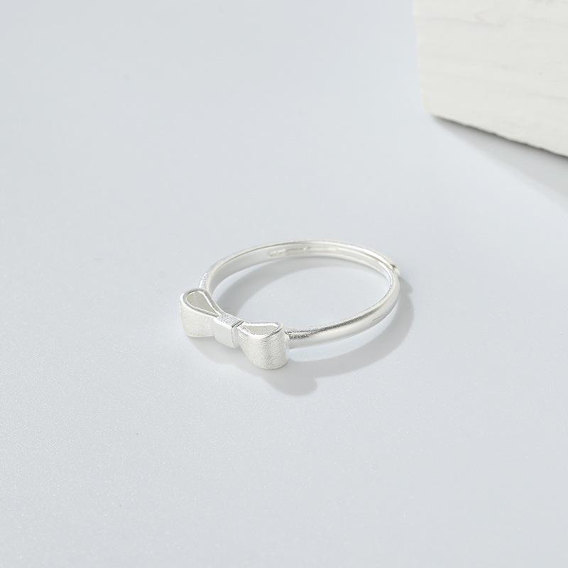 S925 Sterling Silver Gold Bow Ring for Women - Japanese & Korean Style, Sweet, Brushed Design, Elegant & Simple Jewelry