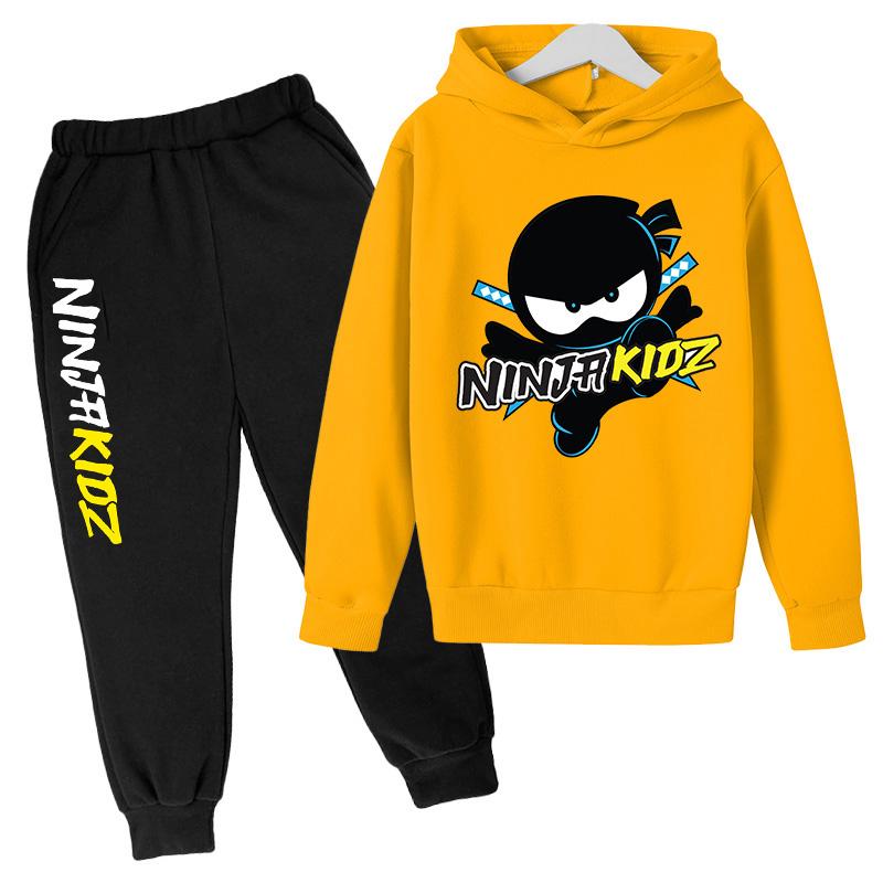 Толстовки с капюшоном для мальчиков и худи для девочек NINJA KIDZ Детский повседневный пуловер Весенние и осенние детские худи и спортивные штаны Костюм-двойка
