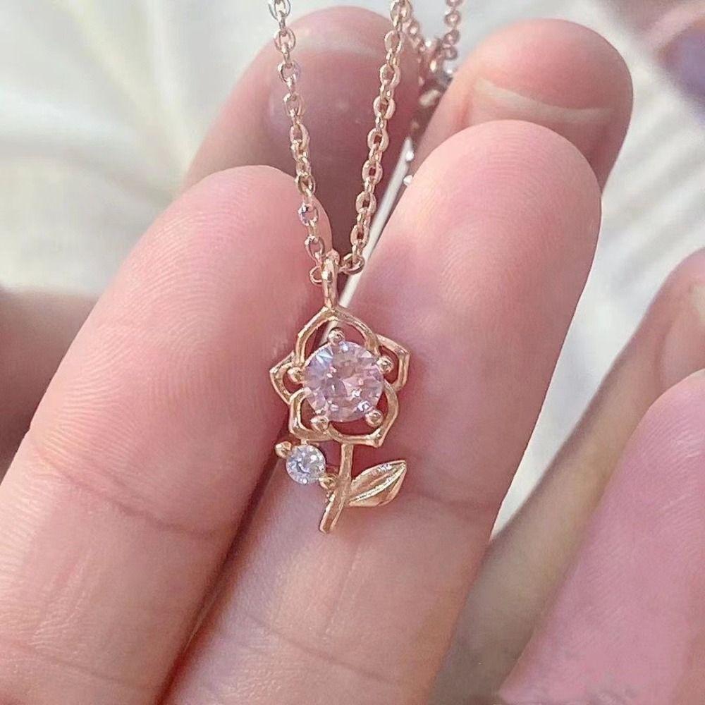 Romantic 3D Flower Choker Exquisite Clavicle Chain Lovely Pink Rose Necklace Dating
