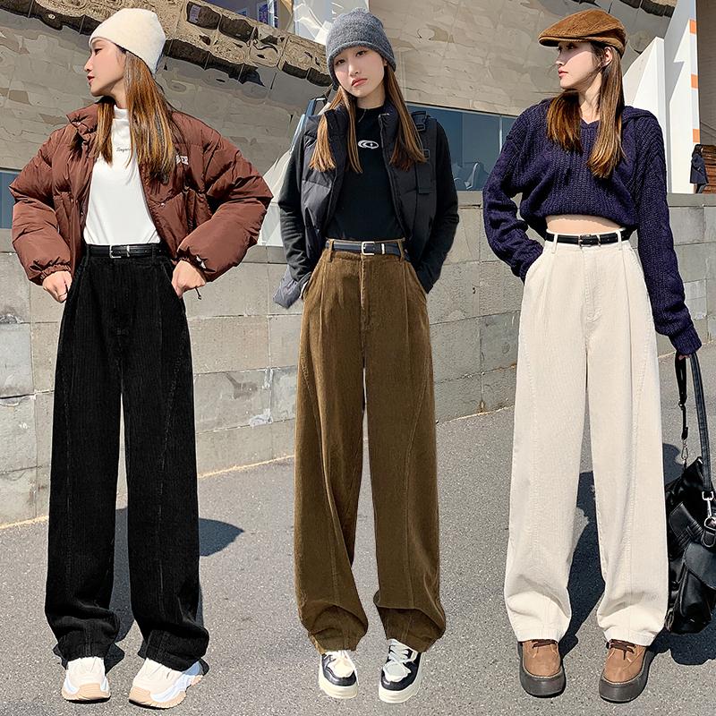 Fashion Corduroy Sports Loose Casual Pants Women Autumn and Winter Workwear Women's Wide Leg Pants High Waist Slim Fit Office Lady Trousers 26013