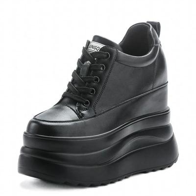 Модная обувь высшего качества 13 см из натуральной кожи на платформе, клиновидные балетки, массивные кроссовки, повседневная удобная обувь для женщин, весна-осень 2025, вулканизированная