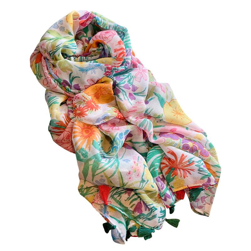 Silk scarf women's summer sunscreen high-end shawl scarf versatile light luxury yarn new women's printed silk scarf