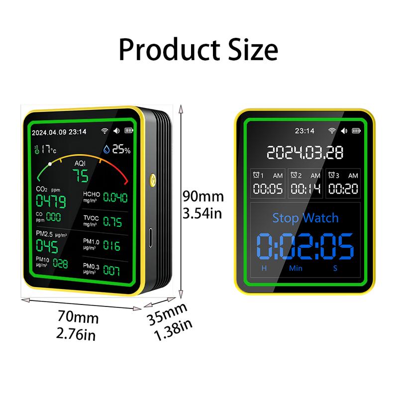 Tuya CO2 WiFi 15 в 1 Детектор качества воздуха CO/HCHO/TVOC/AQI/PM0.3/PM1.0/PM2.5/PM10/Температура/Влажность/