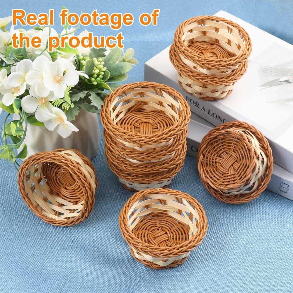 WTEMPO Round Mini Handmade Wicker Baskets Mini Round Baskets for Kitchen and Dining Display Decoration Gifts and Crafts Mini Picnic Baskets
