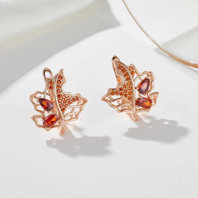 Осенние серьги Kinel с красным цирконием для женщин, ювелирные украшения цвета розового золота