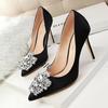 Summer New Rhine-diamond Sexy Banquet High Heels for Women Slim Heels Thin Mouth Wedding Shoes Pointed Shiny Single Shoes