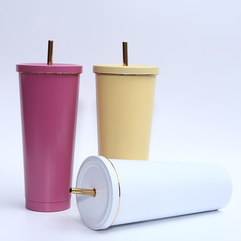500/750ml Stainless Steel Mug with Straw Reusable Flask Metal Coffee Milk Water Bottle Office Portable Large Capacity Thermos