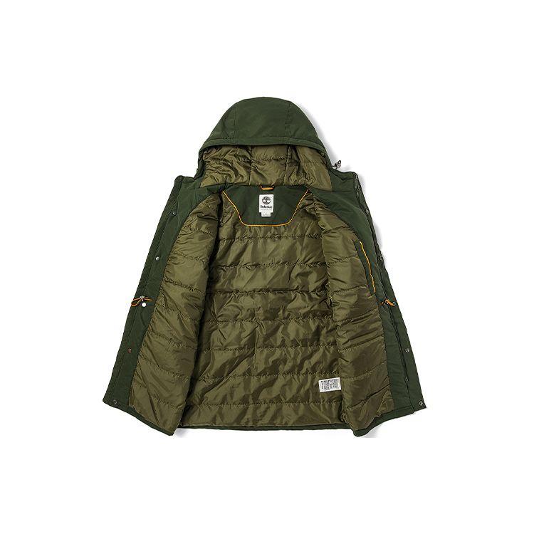 Timberland Logo Insulated Long Hooded Cotton Jacket Men Outerwear Green A4392-U31
