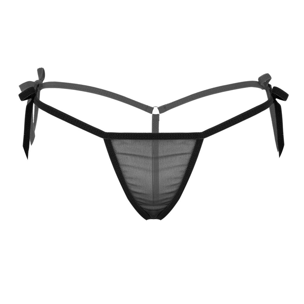 Women Mesh See Through Low Rise Tie-Side T-Back Mini G-String Thong Bikini Briefs Underwear