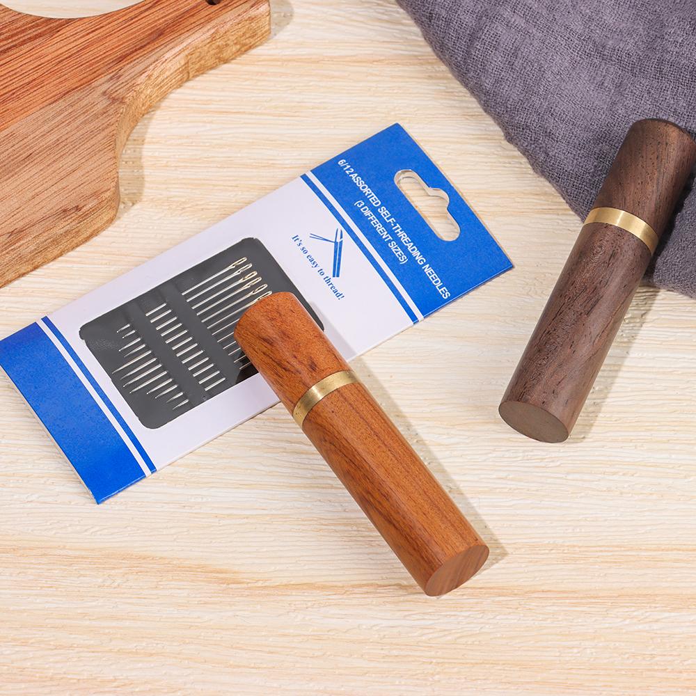 Steel Embroidery Sewing Tools Hand Sewing Needles Wooden Needle Case Self Threading Needles