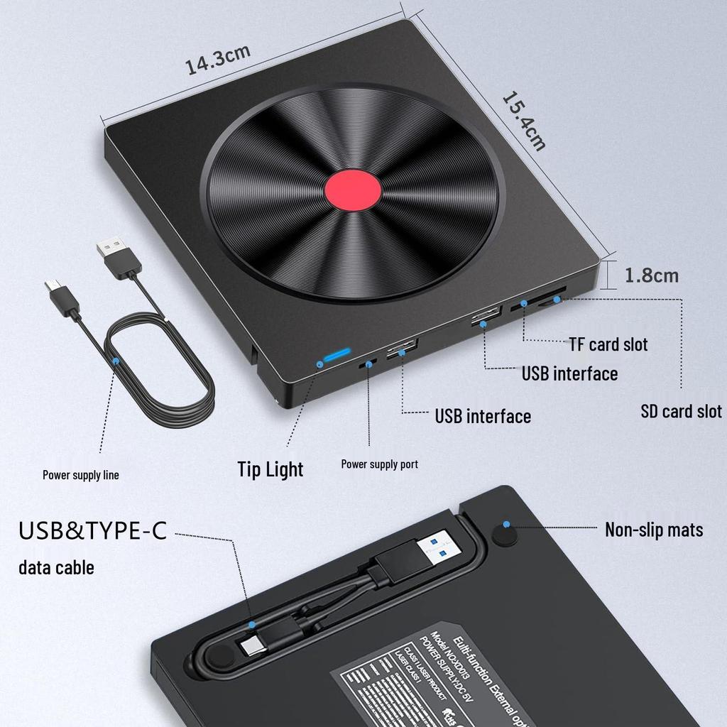 Универсальный внешний оптический привод и кард-ридер 5-в-1 с функцией записи CD/DVD