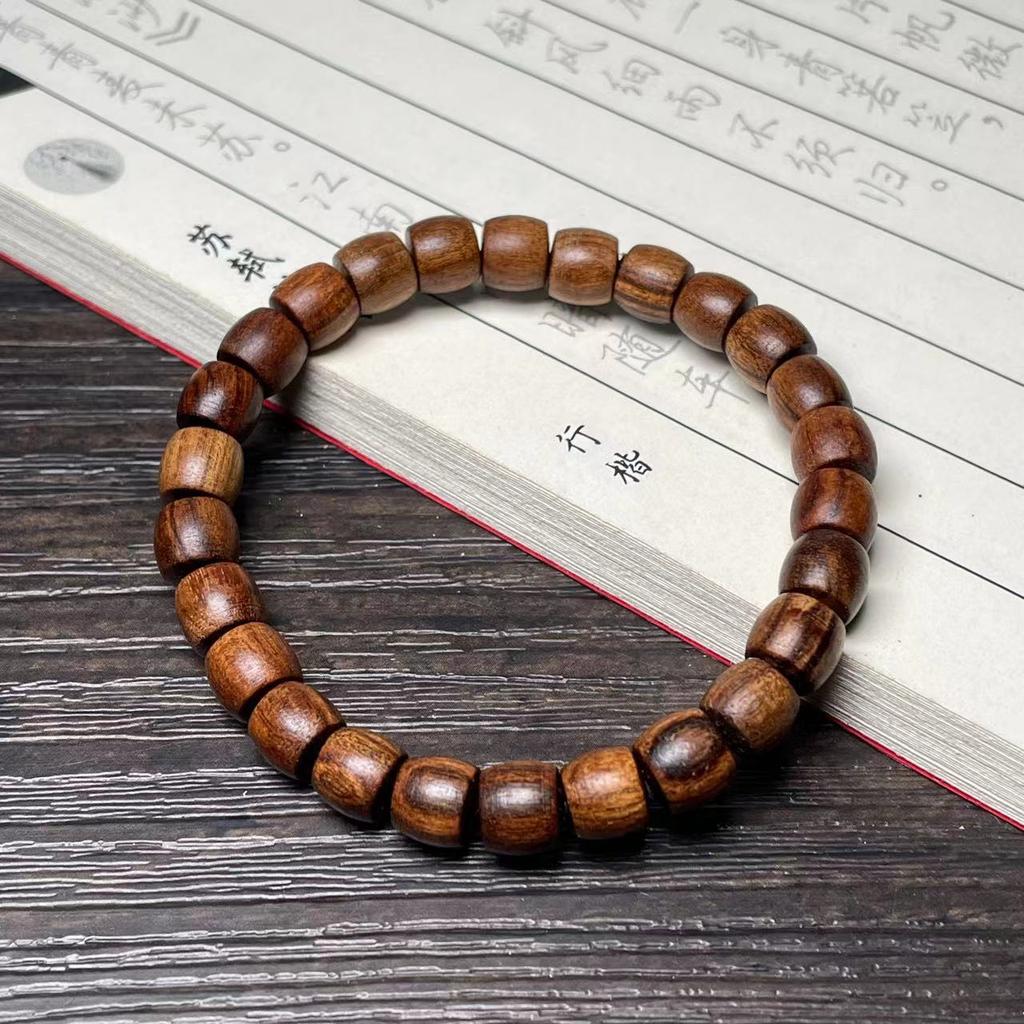Браслет из этнического стиля из зеленого сандала с прямыми бочкообразными бусинами, ручной работы, бутик, маленький браслет из сандала, мужской и женский, Вэньвань, в один оборот