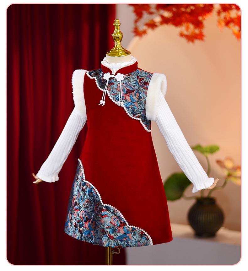 Зимнее теплое плюшевое платье-чонсам ханьфу для девочек - маленькие и средние размеры