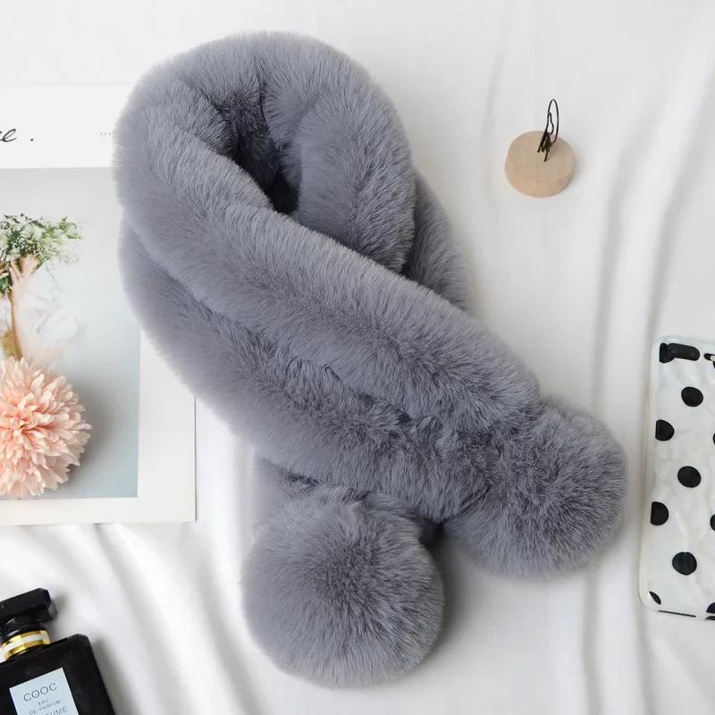 Women Fashion Autumn and Winter Newest Warm Scarf Fur Rabbit Plush Thick Scarf Solid Color Fur Ball Clothes Accessories New