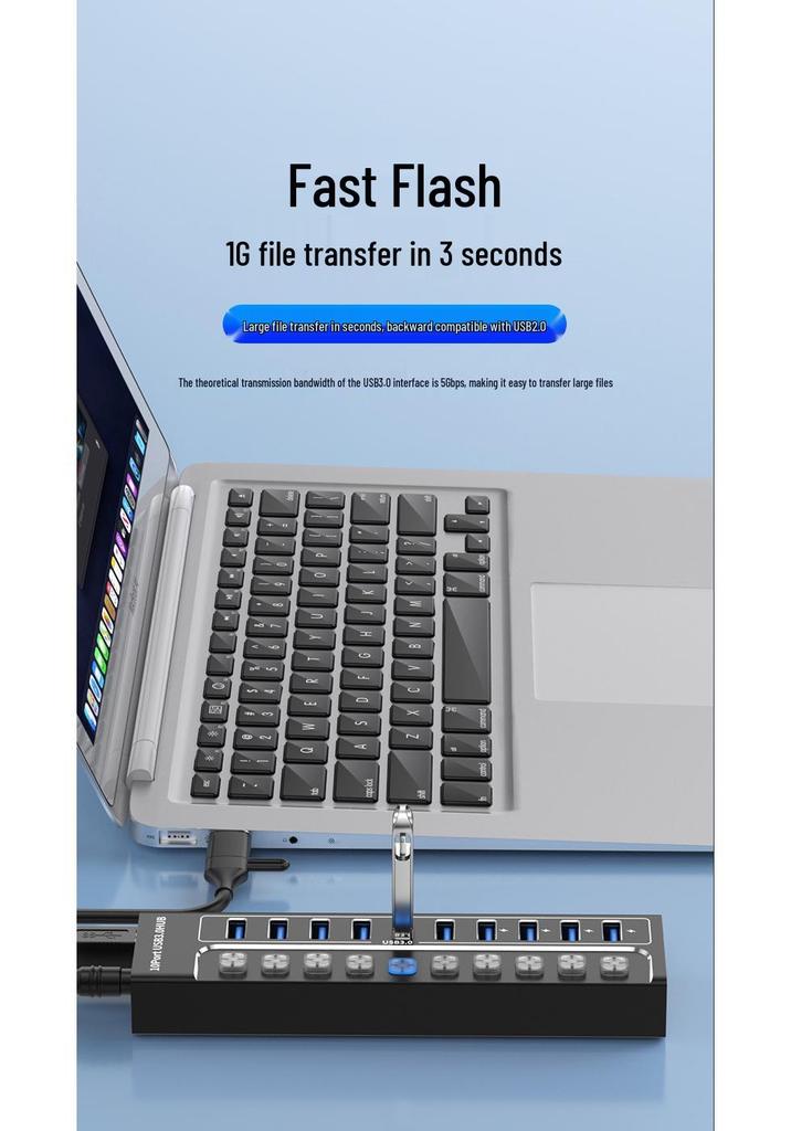 10-портовый USB 3.0 концентратор-расширитель для ноутбуков, телефонов и настольных компьютеров