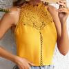Женский жилет с халтер-воротником, однотонные топы с кружевным декором, однотонные повседневные топы с ажурной кружевной строчкой