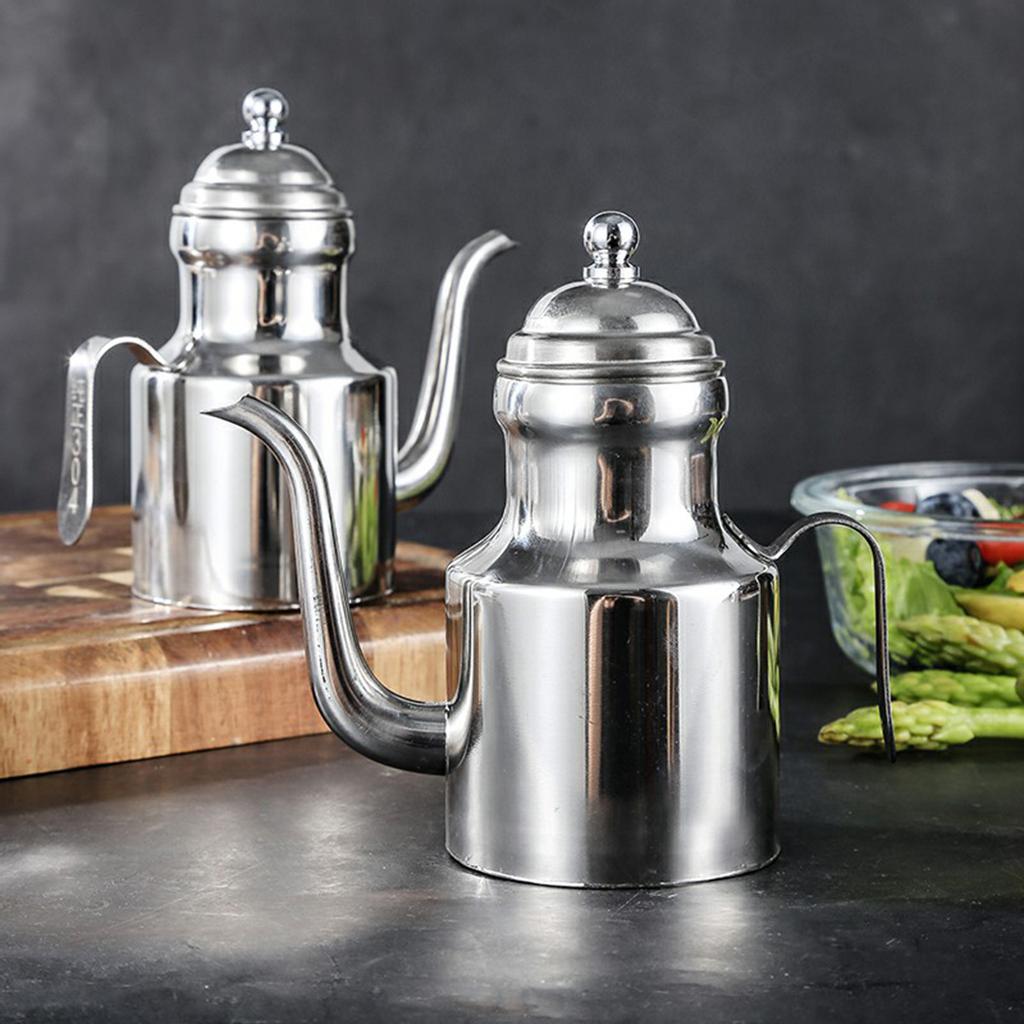 Home Oil Vinegar Dispenser Household Jug Silver Stainless Steel 1pc Vinegar Dispenser Oil Olive Pot Pourer Sauce