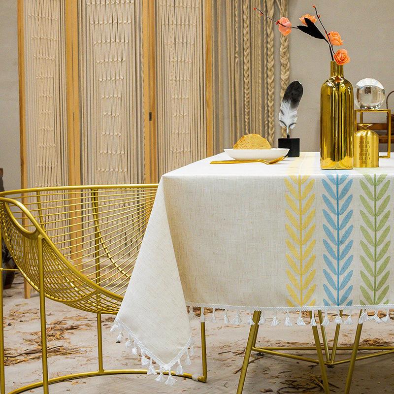 Трехмерная вышивка Скатерть Легкая роскошь Французский ретро Прямоугольная Скатерть для кофейного столика Высококачественный хлопок-лен Декор