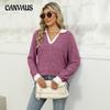 Women's Autumn and Winter New Colour Blocking Lapel Long-sleeved Loose T-shirt Tops