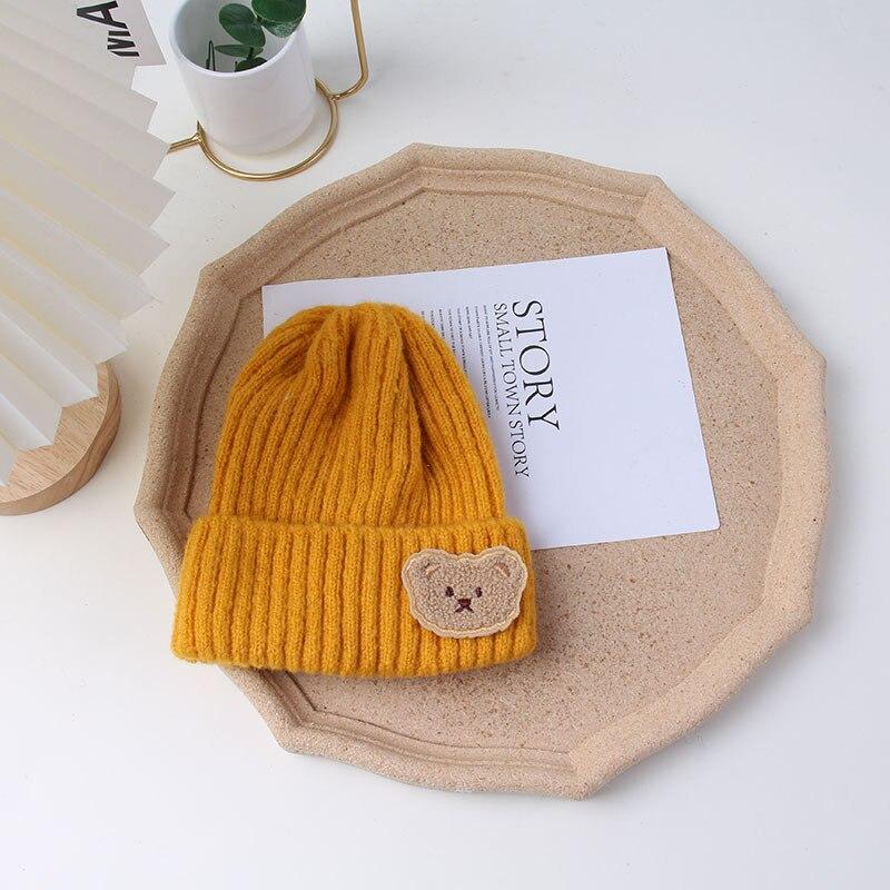 Warm Kid Hat Fashion Kawaii Cartoon Bear Crochet Bonnet Beanie for Toddler Boy Girl Autumn Winter Knit Solid Color Cap for Baby