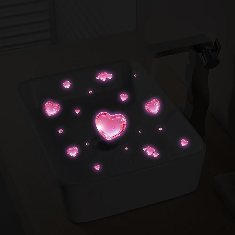 New Home Decor Glow-in-the-Dark Heart-Shaped Glass Stickers Self-Adhesive Removable Decals Wall Sticker Bathroom Sink Stickers