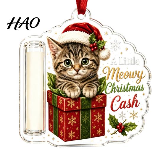 Christmas Tree Decoration Cash Gift Holder Ornament, Cute Dog Clear Money for Holiday Ornament Gift, Xmas Hanging Party Supplies Favors