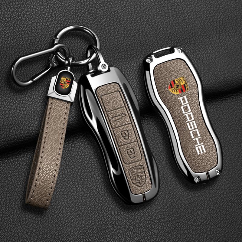 Чехол-брелок для ключа автомобиля из цинкового сплава и кожи для Porsche Boxster Cayman Panamera Cayenne Macan 718/911 Taycan, защитный брелок