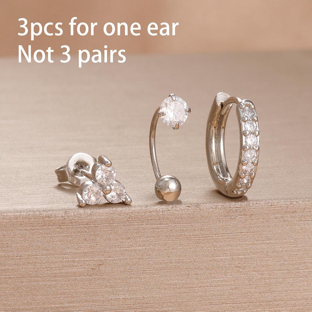 3 Pieces Stainless Steel Hoop Earrings Set For Women Crystal Zircon Huggie Flower Water Drop Trendy Earring Piercing Jewelry