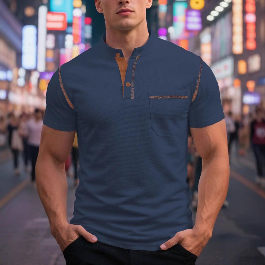 Men  Standing Collar  Leisure  Short Sleeves  T-Shirt