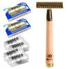 W Ouro Wooden Authentic Close Body 20 Сменная борода Лицо Золотая ручка, бритье, Двусторонняя бритва, + лезвия, бритва, бритва, бритье, мужской,