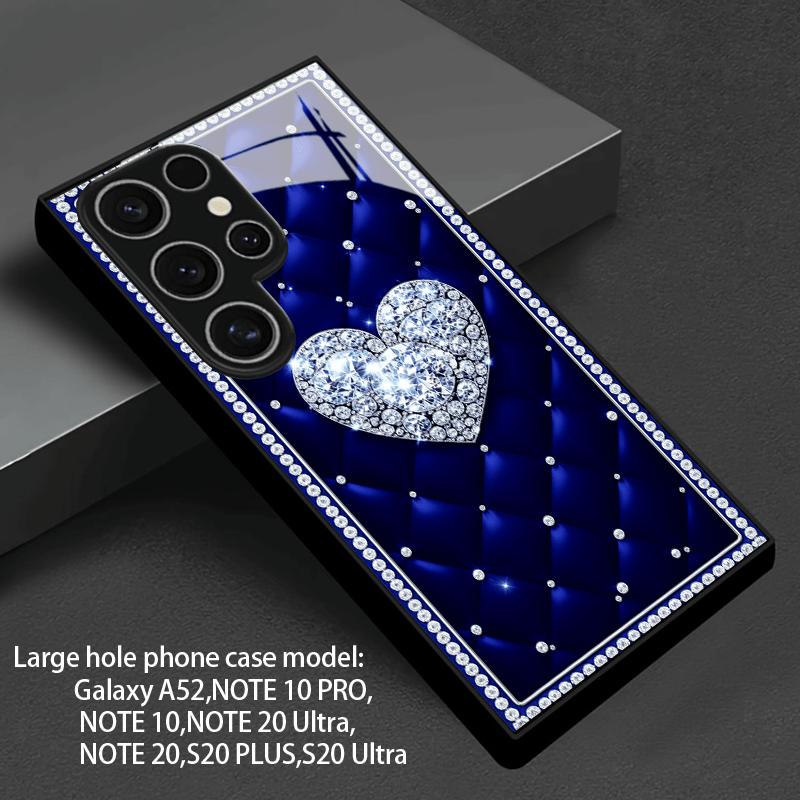 Blue Quilted Diamond Heart Glass phone case mobile phones fashion phone cases for Samsung Galaxy S26 S25 S24 S23 FE Ultra Plus