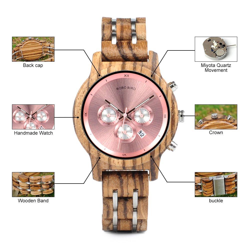 BOBO BIRD Wooden Watch Wood Lightweight Watch Quartz Analog Display Date Wood Watch Quartz Fashion Watch Wooden Watch Women's (P18-3)