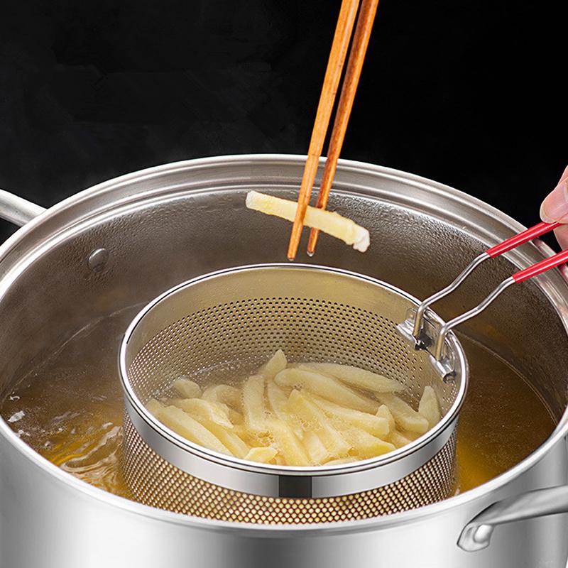 Сетка для жарки из нержавеющей стали Кухонная корзина для жарки Корзина для приготовления пищи Сковорода для жарки Масляный поддон Дуршлаг Ложка для лапши Дуршлаг Картофель фри