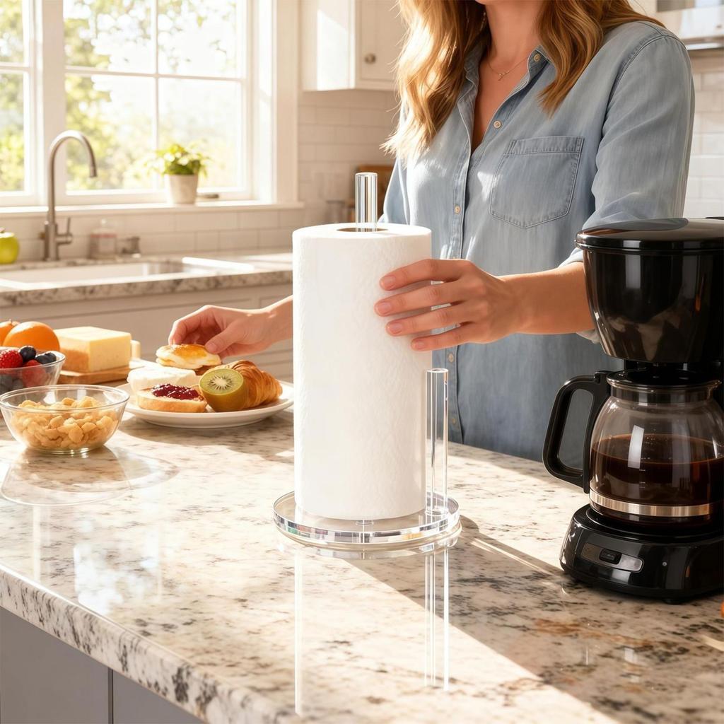 Paper Towel Holder Acrylic Tissue Roll Rack Paper Towel Dispenser for Bathroom Toilet Pantry Desk Table Apartment Nursery