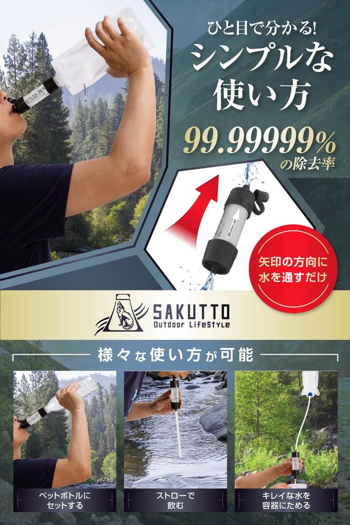 SAKUTTO Portable Water Purifier Water Purifier Filter Outdoor Disaster Genuine Set of 2 [Japanese Product]